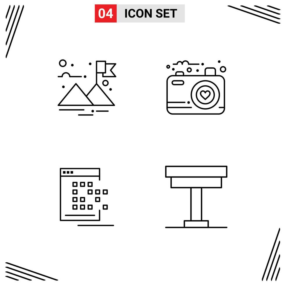pacote de interface do usuário de 4 cores planas básicas de linhas preenchidas de elementos de design de vetores editáveis de registro de fotos de câmera de rede de acabamento