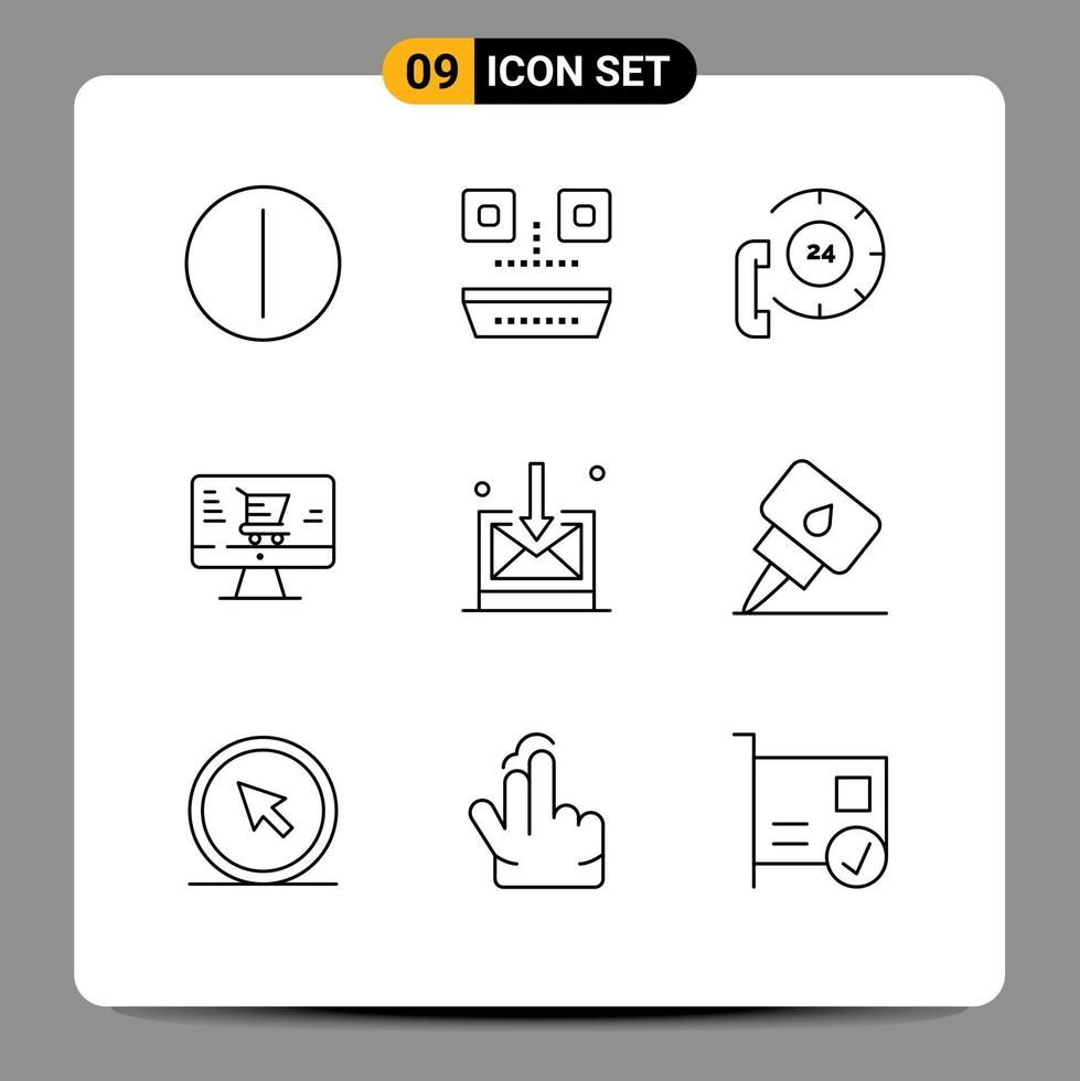 9 ícones criativos, sinais modernos e símbolos de tecnologia, centro de negócios, marketing, monitor, elementos de design vetorial editáveis vetor