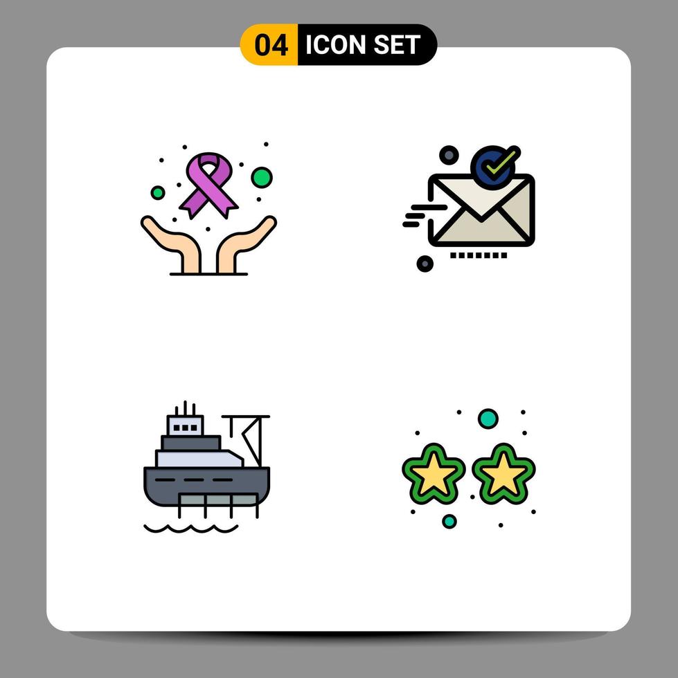conjunto de cores planas de linha preenchida de interface móvel de 4 pictogramas do dia mundial do navio de cuidados enviados elementos de design de vetores editáveis de carga