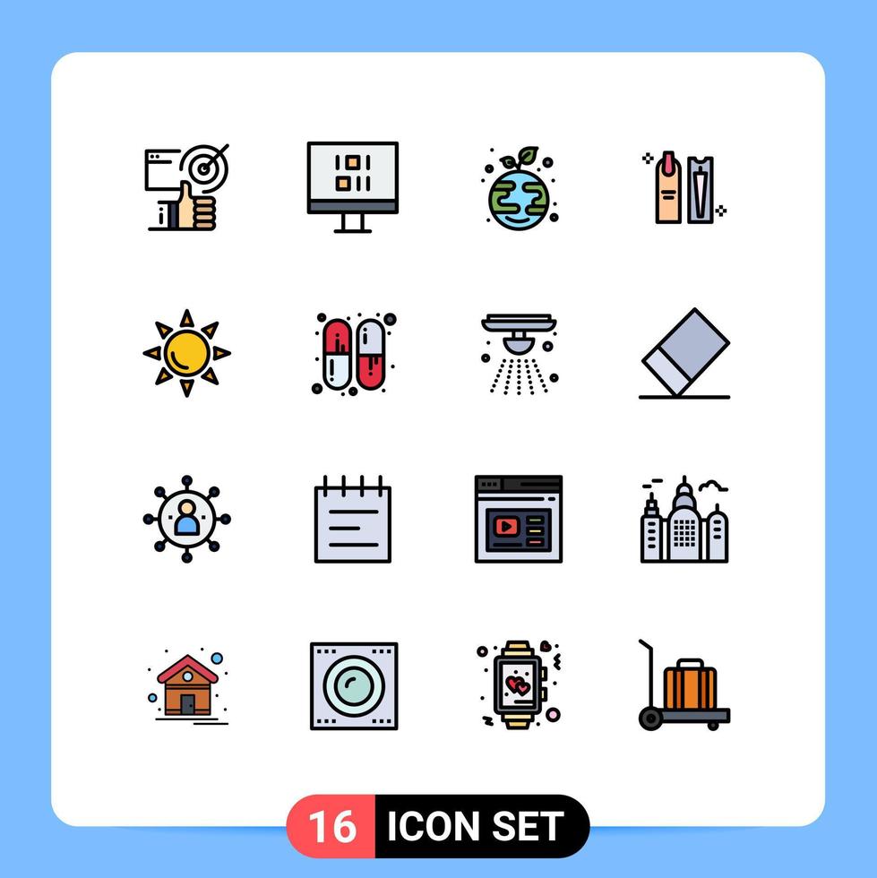 conjunto de 16 sinais de símbolos de ícones de interface do usuário modernos para higiene de praia, beleza cosmética ecológica, elementos de design de vetores criativos editáveis