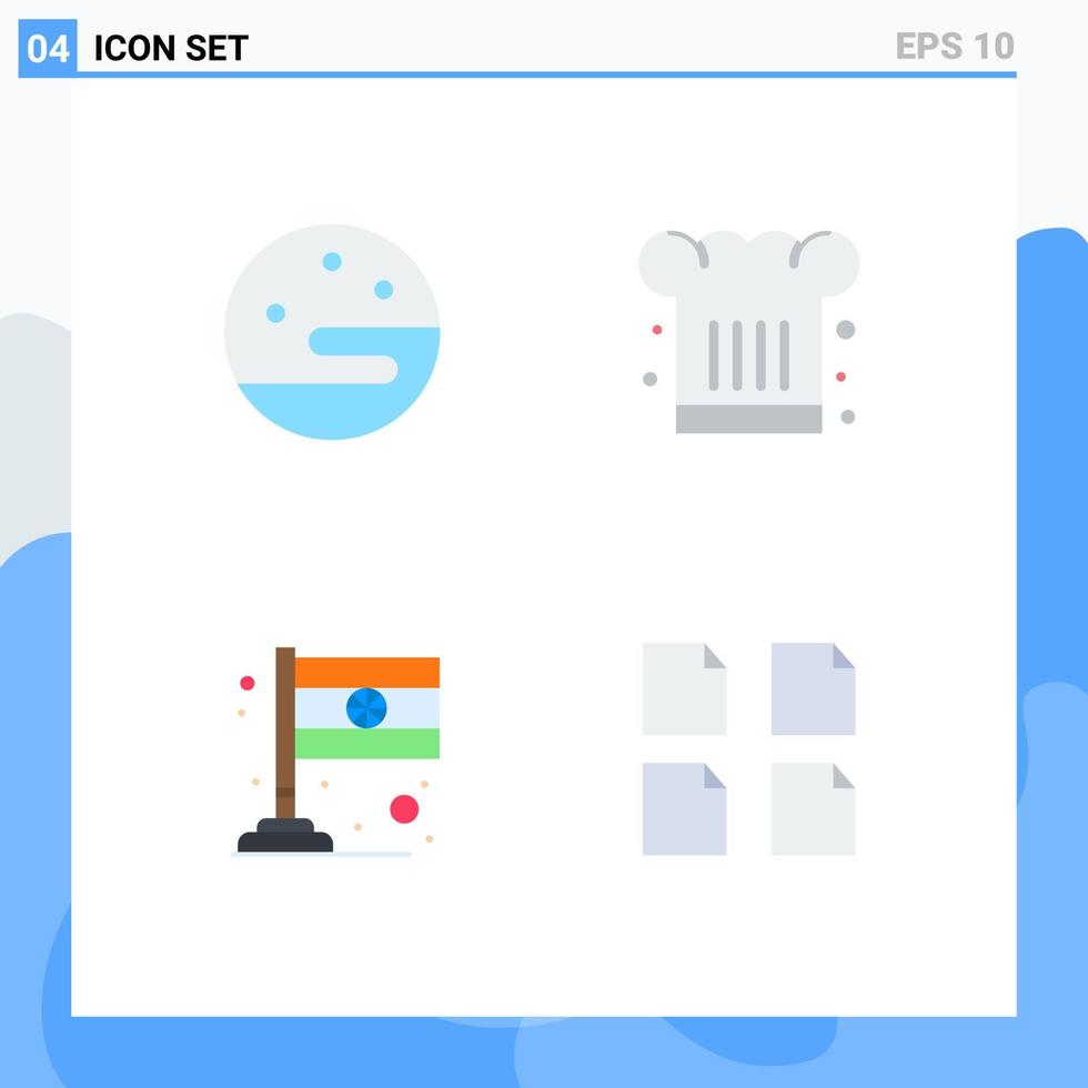 grupo de 4 ícones planos modernos definidos para documentos de cozinha de café de bandeira de lua editáveis elementos de design vetorial vetor