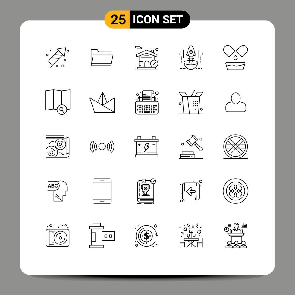 conjunto de 25 sinais de símbolos de ícones de interface do usuário modernos para construção de elementos de design de vetores editáveis de foguetes de inicialização