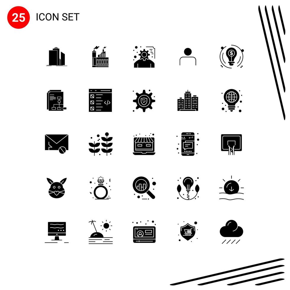 conjunto moderno de 25 glifos e símbolos sólidos, como perfil do instagram, serviço de construção, planejamento, planejamento, elementos de design de vetores editáveis