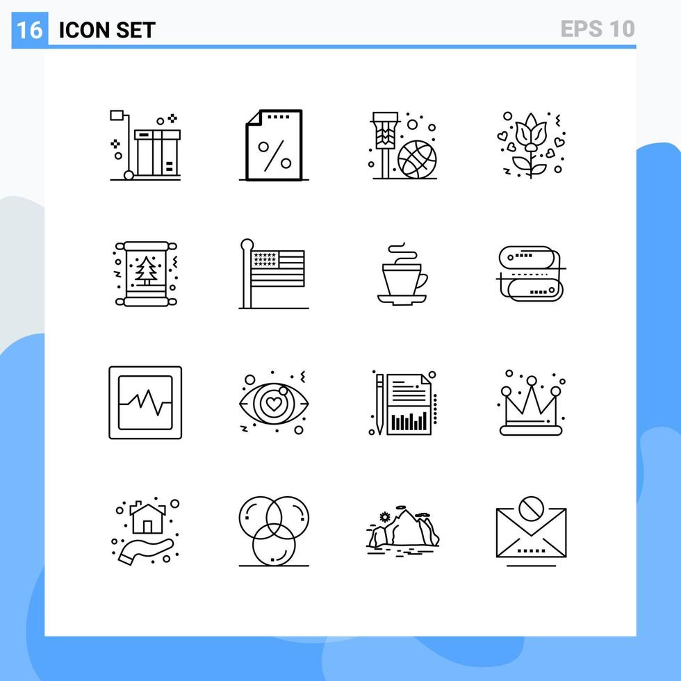 16 ícones criativos, sinais modernos e símbolos de elementos de design de vetores editáveis de rede de imposto de amor de cartão