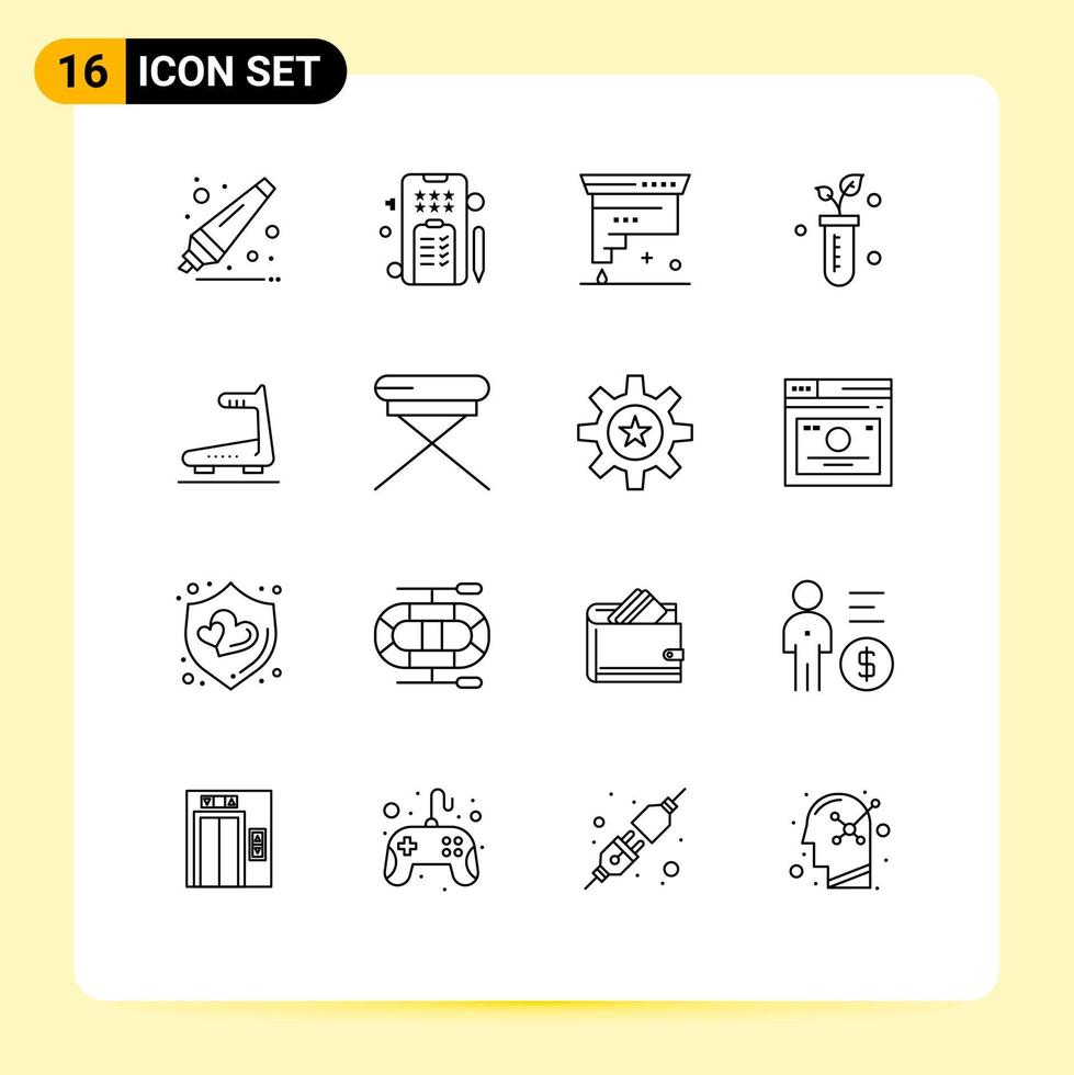 16 pacote de esboço de interface de usuário de sinais e símbolos modernos de elementos de design de vetores editáveis de tubo de laboratório de codificação de ciência em execução