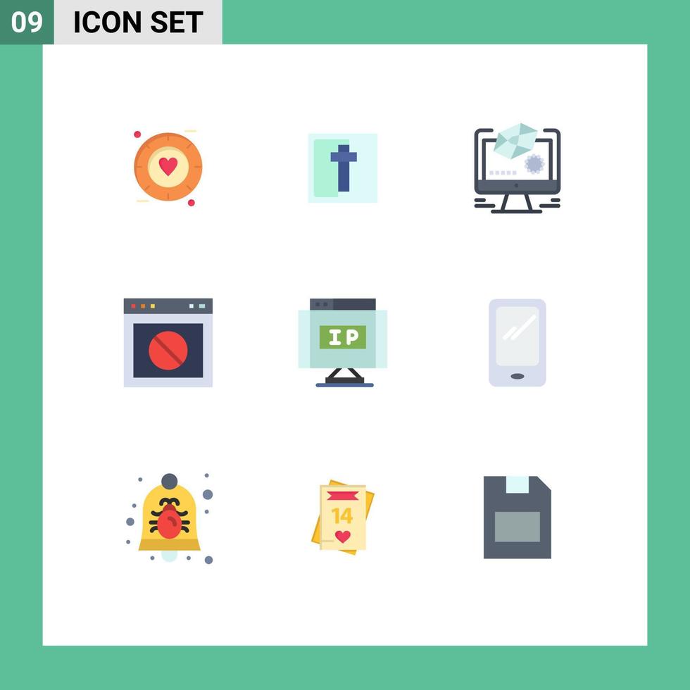 grupo de símbolos de ícone universal de 9 cores planas modernas de aplicativo de aviso de animação na web da internet elementos de design de vetores editáveis