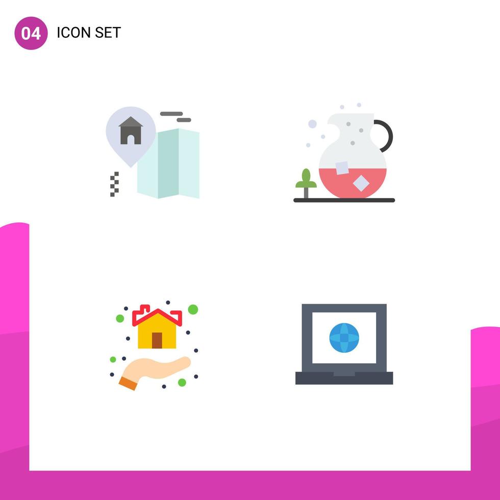 pacote de 4 sinais e símbolos de ícones planos modernos para mídia de impressão na web, como elementos de design de vetores editáveis de abrigo de bebida de gelo em casa