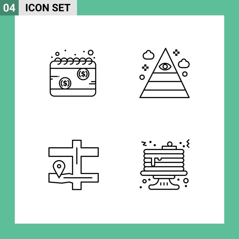 grupo de 4 sinais e símbolos de cores planas de linha preenchida para calendário mapa cronograma illuminati pin elementos de design de vetores editáveis