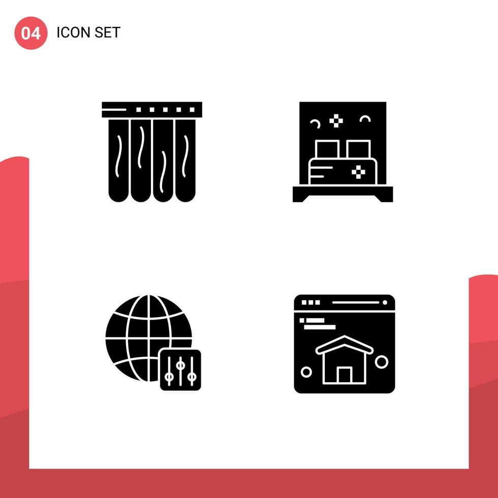 grupo de 4 sinais e símbolos de glifos sólidos para configurações de servidor de colchão cama página inicial de sono editável elementos de design vetorial vetor