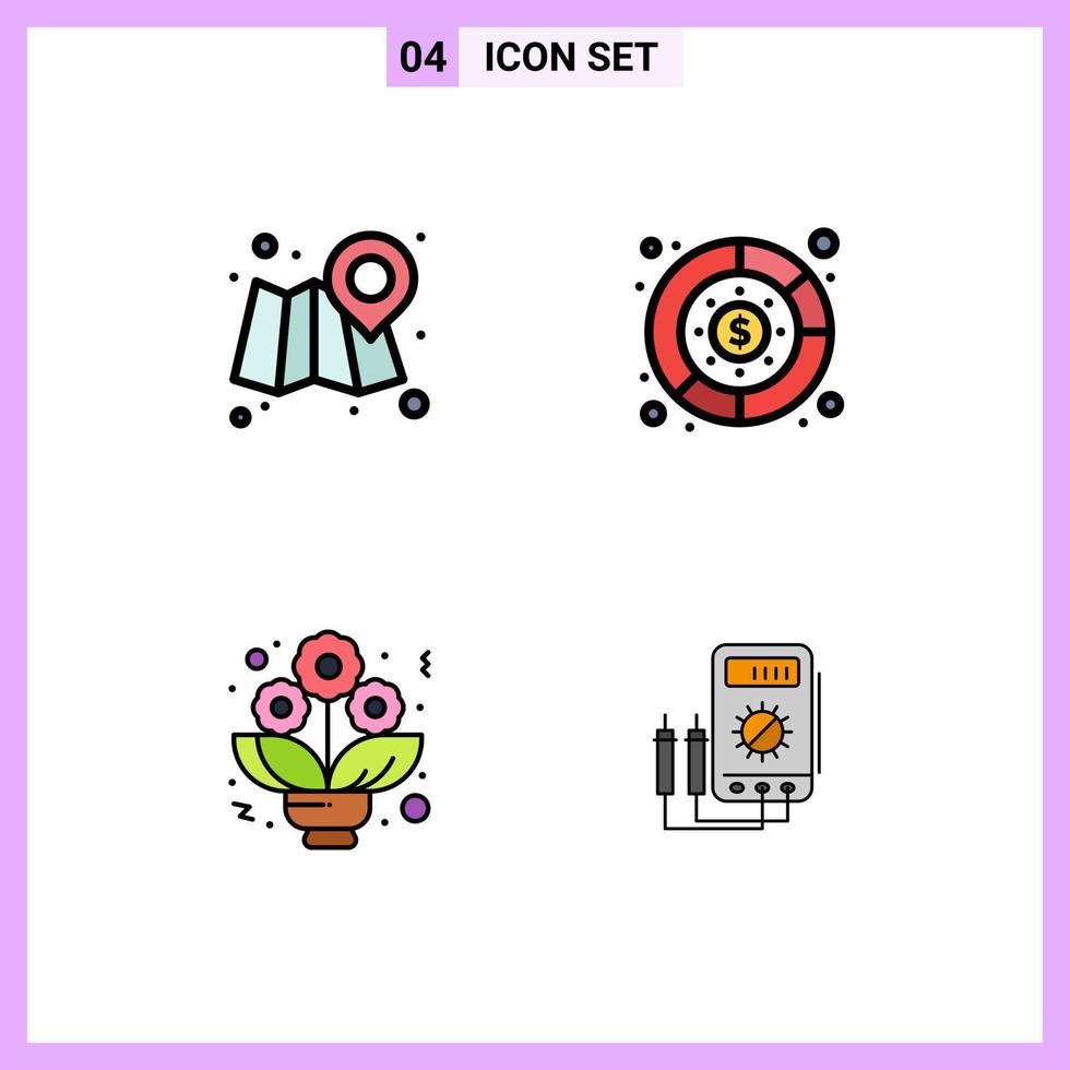pacote de interface do usuário de 4 cores planas básicas de linhas preenchidas de diagrama de rosas da web dinheiro e elementos de design vetorial editáveis vetor