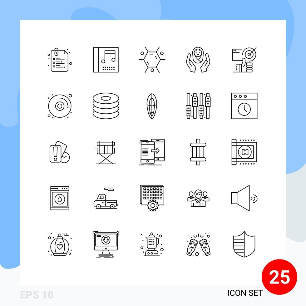 grupo de símbolos de ícones universais de 25 linhas modernas de elementos de design de vetores editáveis de molécula de alvo de usuário