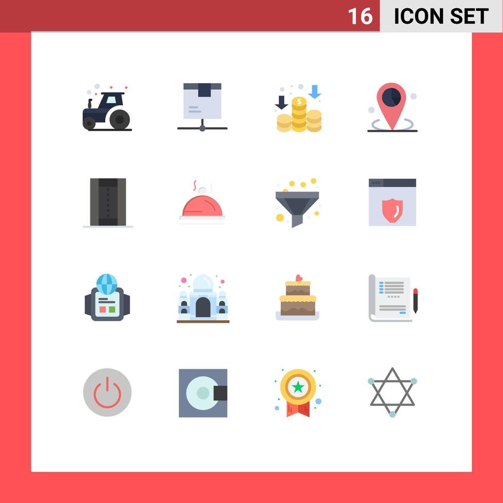 conjunto de pictogramas de 16 cores planas simples de atividades local de envio pacote editável de dados de localização de vetores criativos