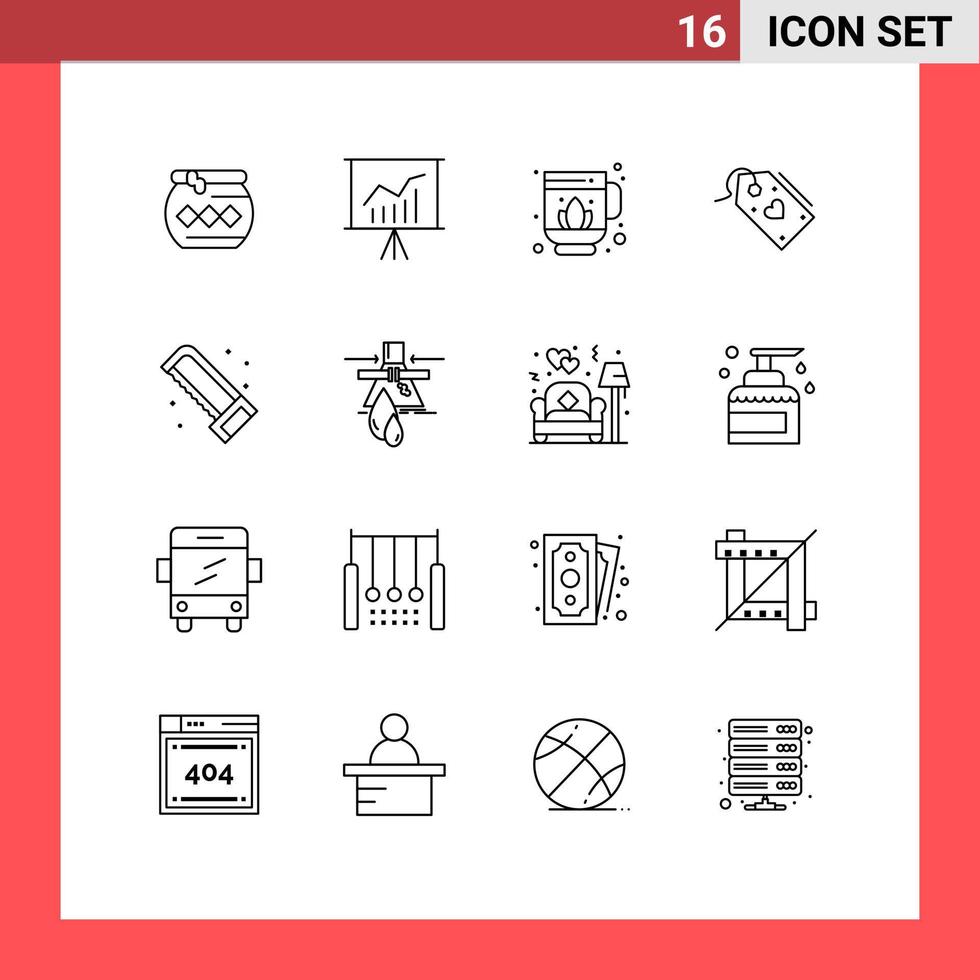 grupo de 16 contornos modernos definidos para apresentação de desconto mecânico elementos de design de vetores editáveis de marca de dia dos namorados