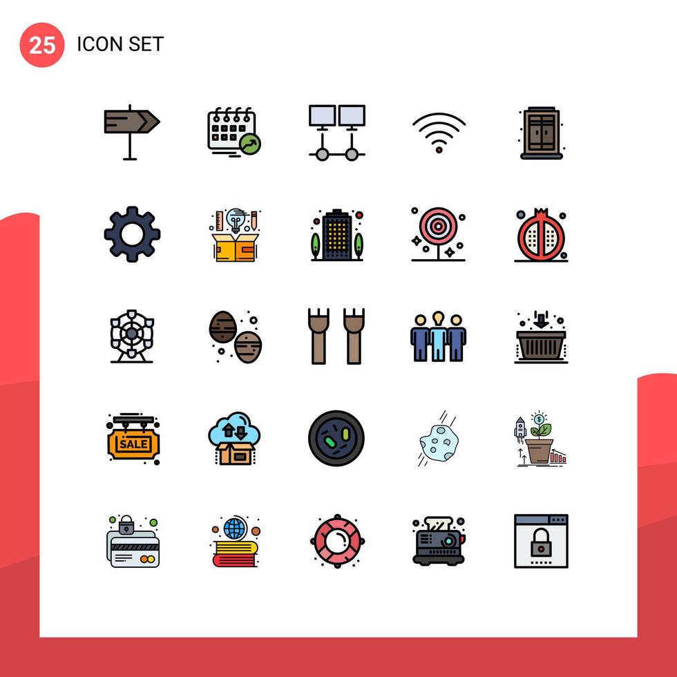 Pacote de cores planas de linha cheia de 25 interfaces de usuário de sinais e símbolos modernos de wi-fi vivo conectar servidor de sinal editável elementos de design vetorial vetor