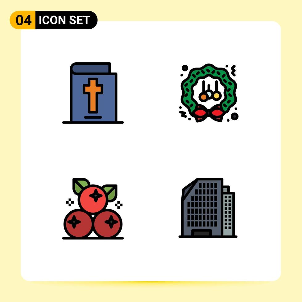 4 interface do usuário pacote de cores planas de linha cheia de sinais e símbolos modernos da bíblia cranberry natal inverno ação de graças elementos de design de vetores editáveis