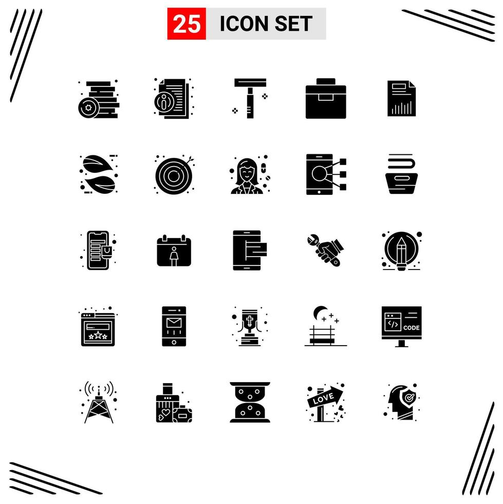 grupo de símbolos de ícone universal de 25 glifos sólidos modernos de documento lancheira equipamento de notícias salão de elementos de design de vetores editáveis