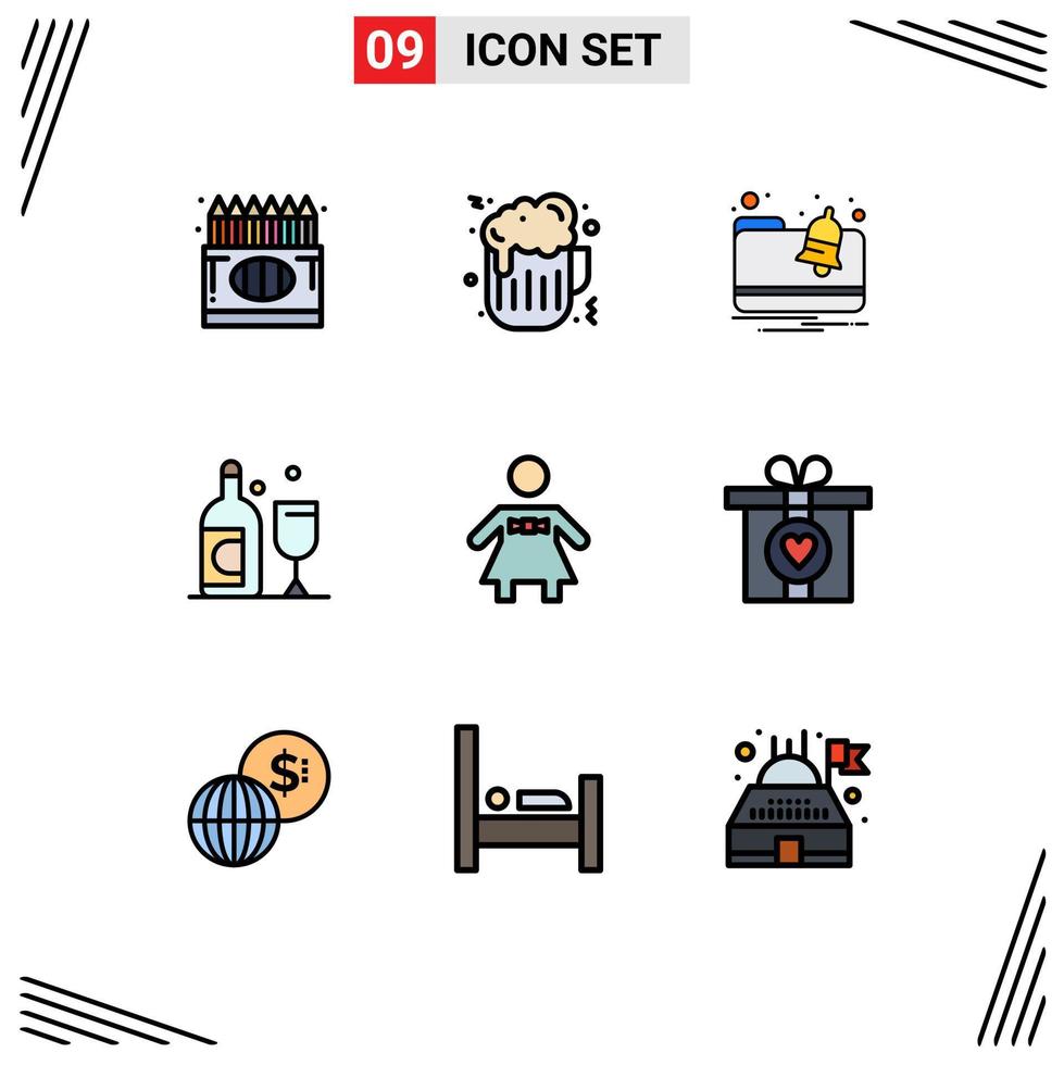 conjunto de 9 sinais de símbolos de ícones de interface do usuário modernos para pessoas de presente alertam elementos de design de vetores editáveis de vidro de gravata borboleta