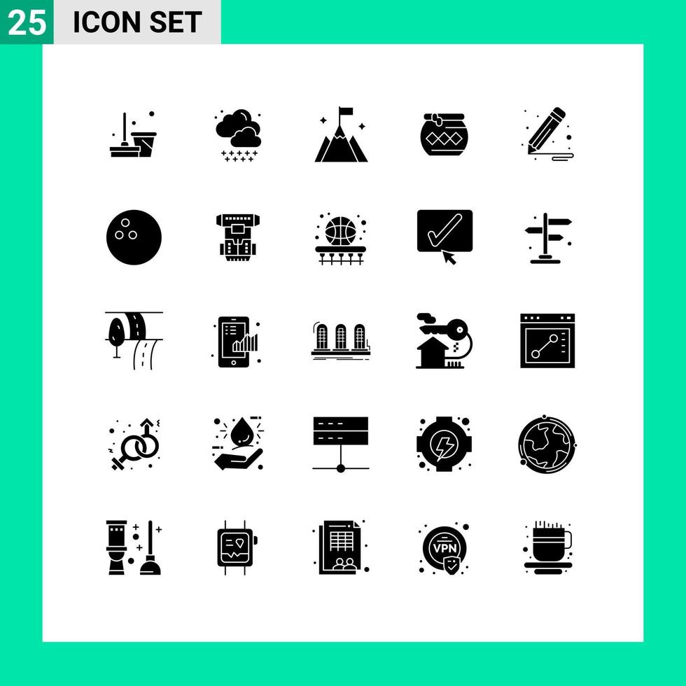 pacote de 25 sinais e símbolos de glifos sólidos modernos para mídia impressa na web, como elementos de design de vetores editáveis de bandeira de festival de design