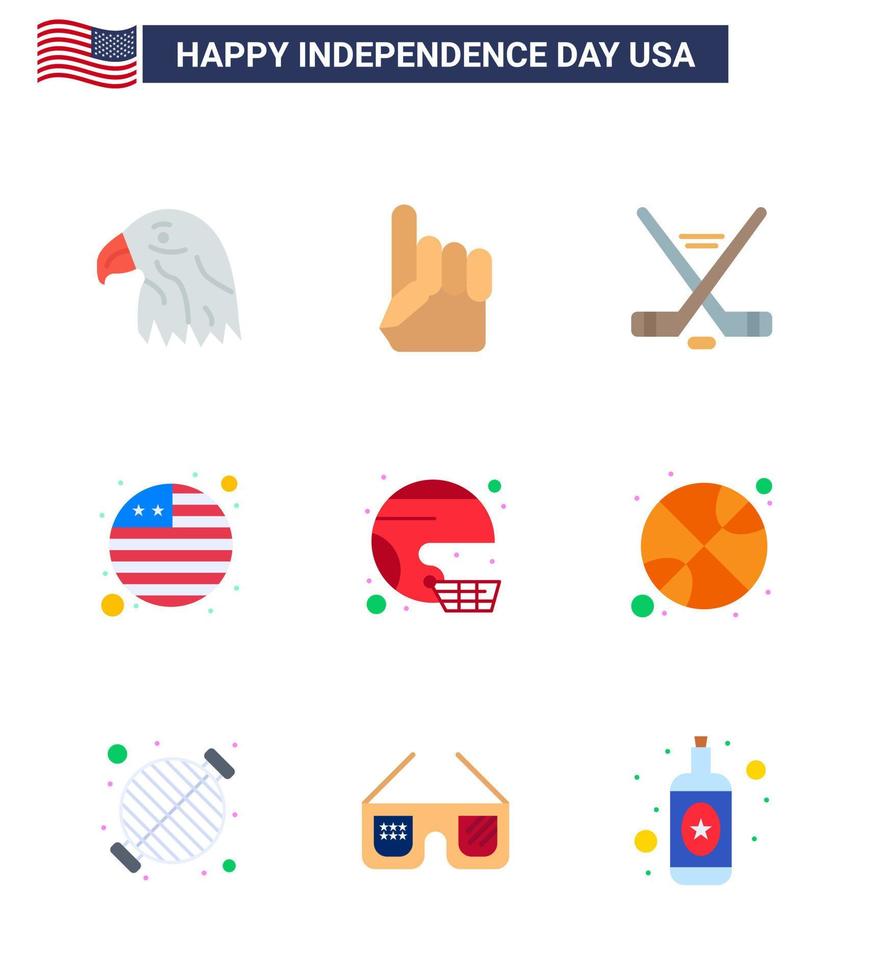 conjunto de 9 pacotes de apartamentos modernos no capacete do dia da independência dos eua hokey americano bandeira internacional país editável dia dos eua vetor elementos de design