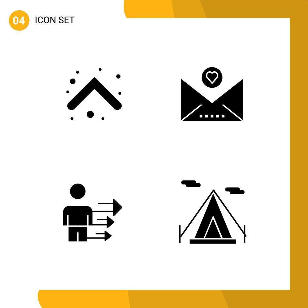 4 interface do usuário pacote de glifos sólidos de sinais e símbolos modernos de mensagem de direção de liderança de seta tenda de praia elementos de design de vetores editáveis
