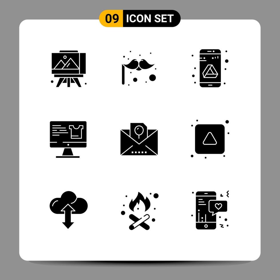 pacote de linha vetorial editável de 9 glifos sólidos simples de férias de festa google envelope monitor elementos de design vetorial editáveis vetor