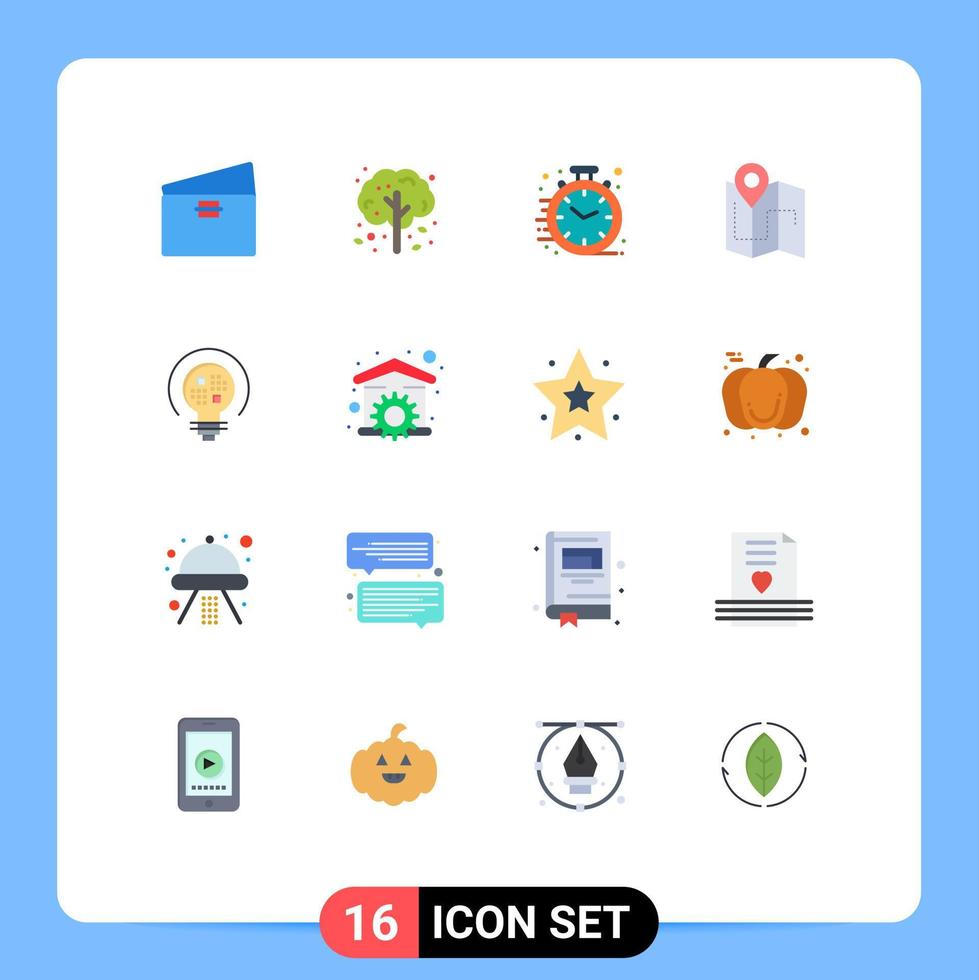 conjunto moderno de 16 cores planas e símbolos, como plano de localização, árvore, acampamento, escritório, pacote editável de elementos de design vetorial criativo vetor