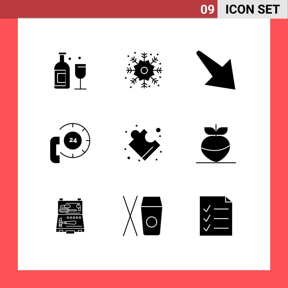 grupo de 9 sinais e símbolos de glifos sólidos para solução complexa para baixo ajudam a comunicação elementos de design de vetores editáveis