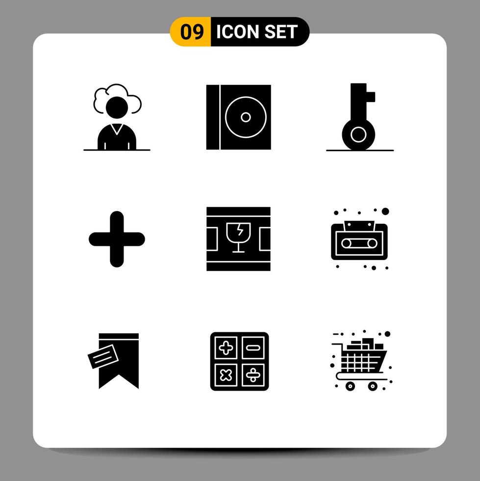 conjunto de 9 sinais de símbolos de ícones de interface do usuário modernos para senha de entrega de formas quebrada mais elementos de design de vetores editáveis