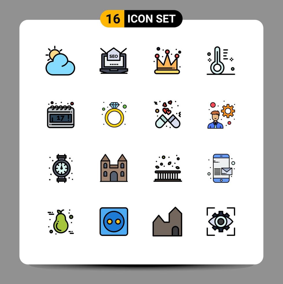 pacote de interface do usuário de 16 linhas básicas de cores planas preenchidas de dia do diamante calendário do império ensolarado elementos de design de vetores criativos editáveis