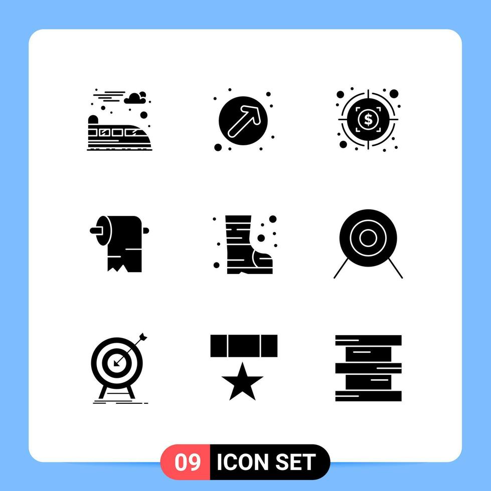 grupo de 9 sinais e símbolos de glifos sólidos para lucro de segurança esportiva, tecido de fogo, elementos de design de vetores editáveis