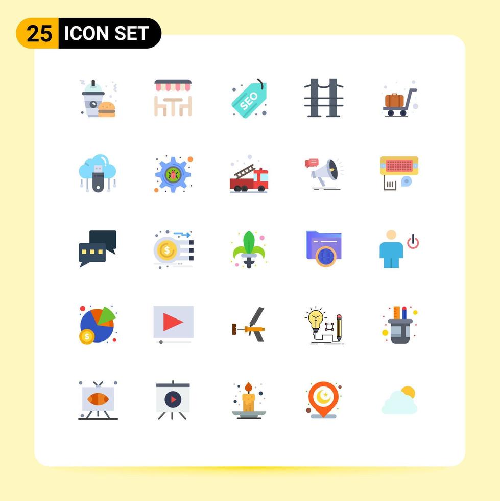 conjunto de 25 sinais de símbolos de ícones de interface do usuário modernos para elementos de design de vetores editáveis de ponte de rio de estrada de bagagem