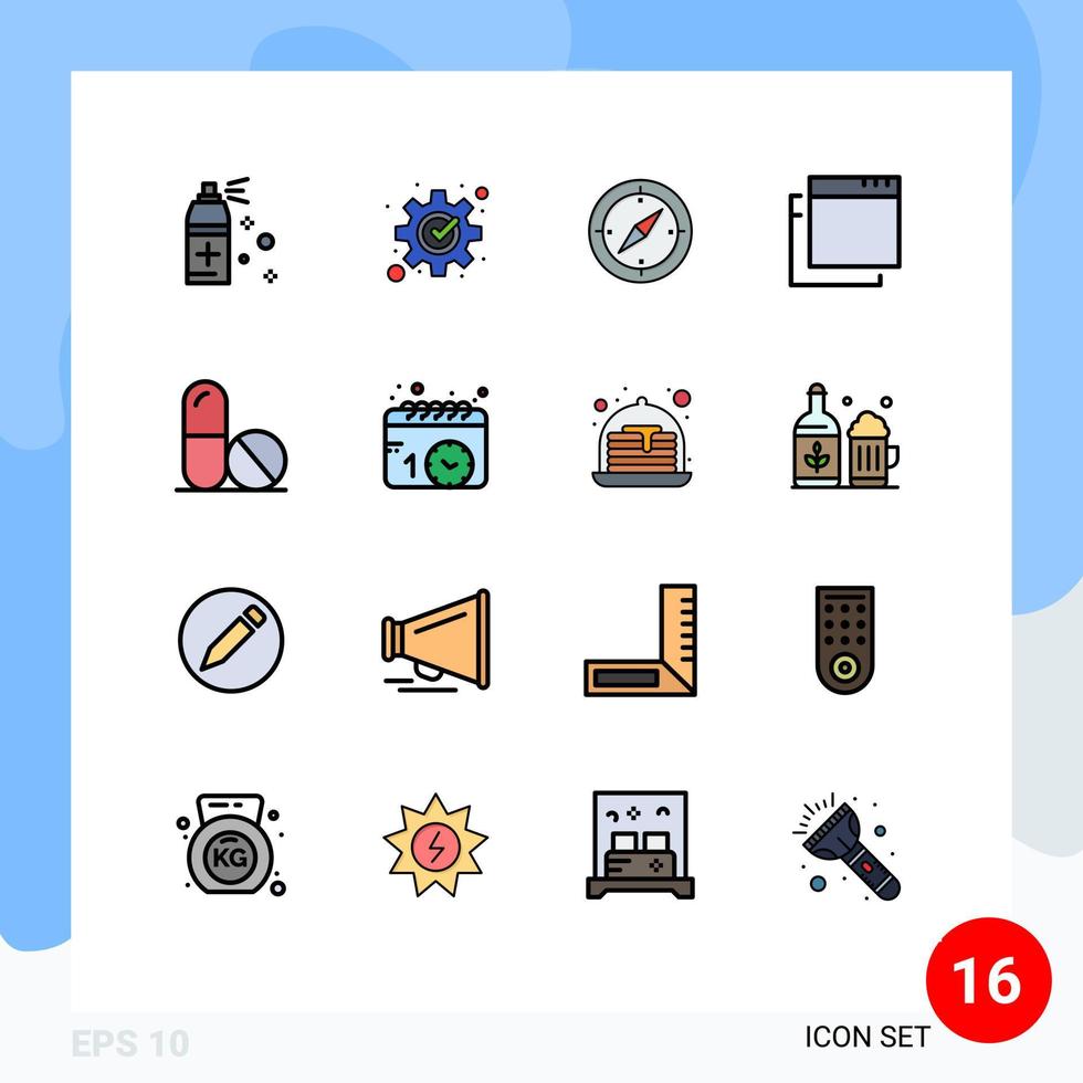 16 interface do usuário pacote de linhas preenchidas com cores planas de sinais e símbolos modernos de eventos direção espacial janelas científicas editáveis elementos criativos de design vetorial vetor