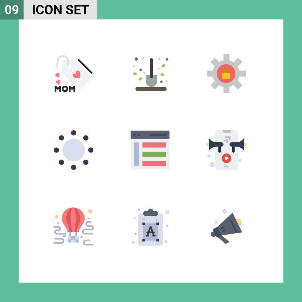 grupo de símbolos de ícone universal de 9 cores planas modernas de simbolismo de comunicação sinal de pá suporte elementos de design de vetores editáveis
