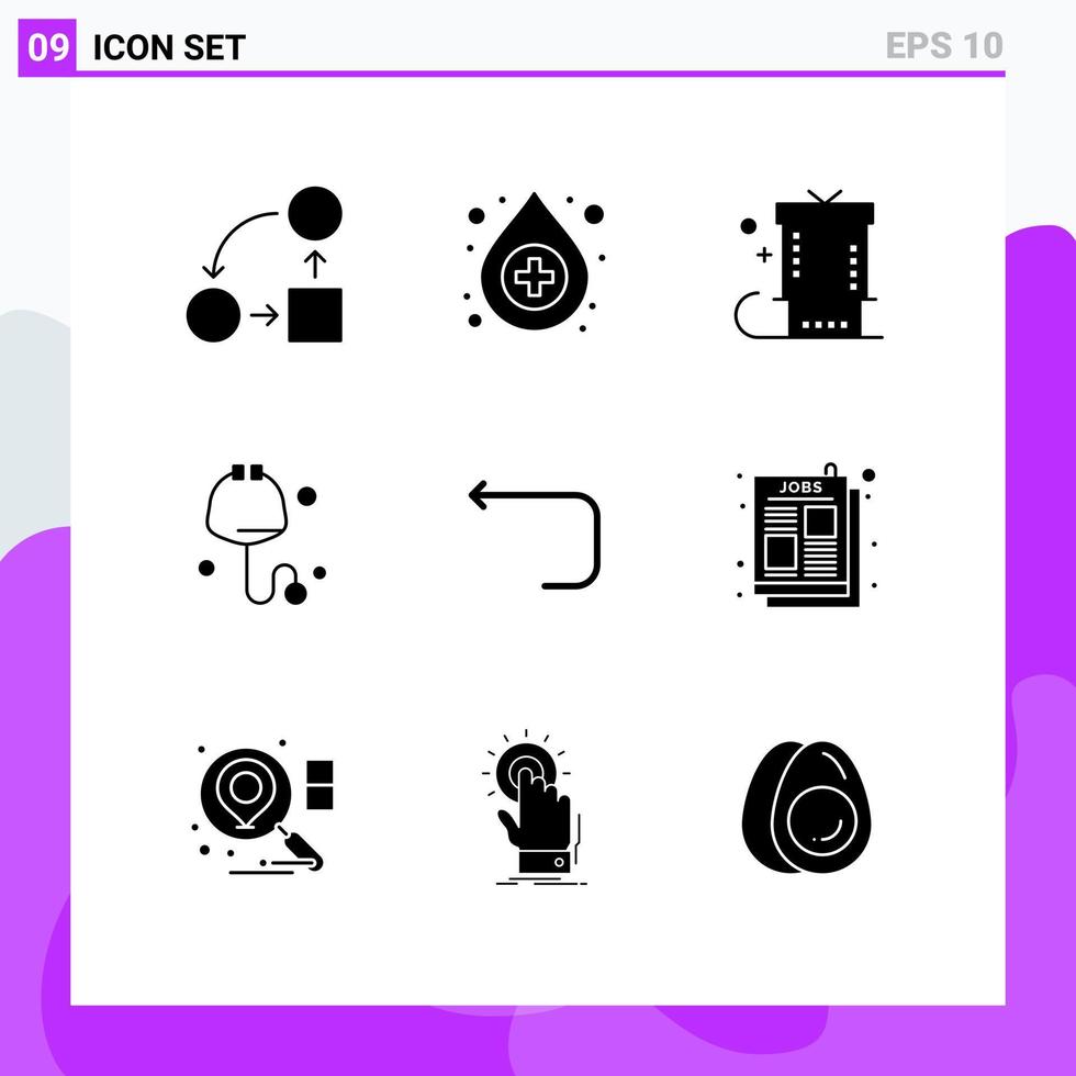 conjunto de 9 sinais de símbolos de ícones de interface do usuário modernos para celebração de estetoscópio de loop médico presente elementos de design de vetores editáveis
