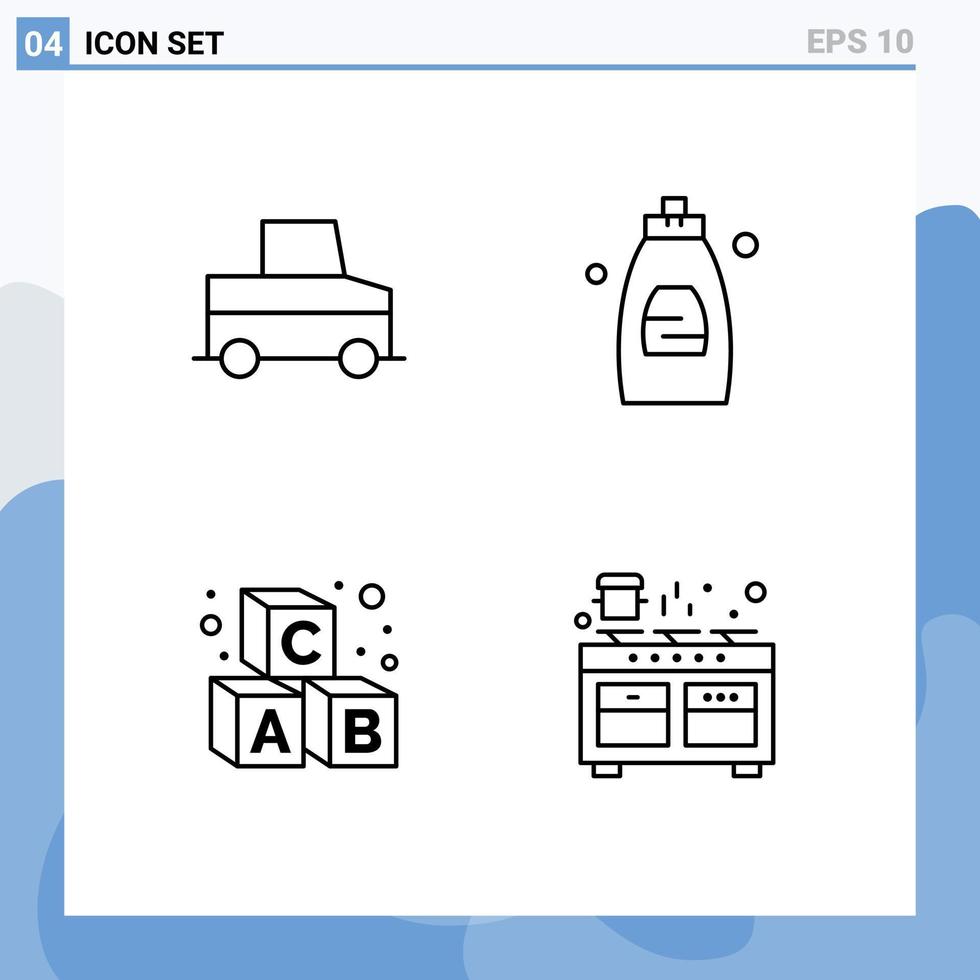 pacote de 4 sinais e símbolos modernos de cores planas de linha preenchida para mídia de impressão na web, como elementos de design de vetores editáveis de fogão de sabão de banheiro de aprendizado de carro