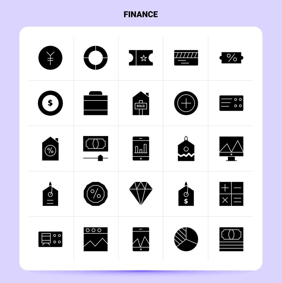 conjunto de ícones de finanças sólidas 25 design de estilo glifo vetorial conjunto de ícones pretos web e design de ideias de negócios móveis ilustração em vetor
