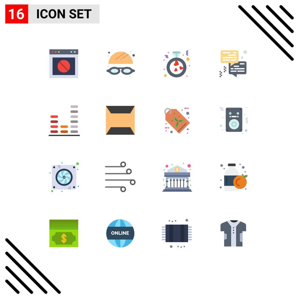 conjunto de 16 sinais de símbolos de ícones de interface do usuário modernos para equalizador, impressora, coração, comunicação, bolha, pacote editável de elementos de design de vetores criativos