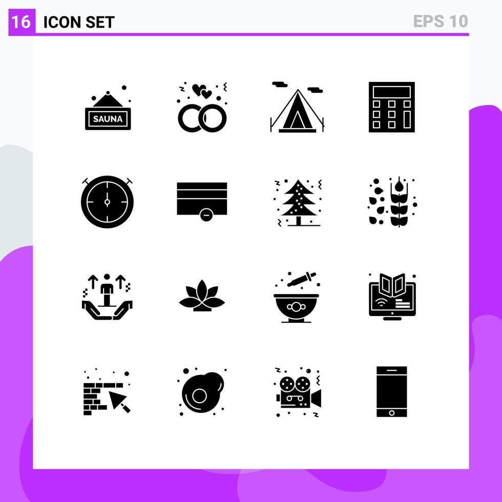 conjunto de 16 ícones de interface do usuário modernos, símbolos, sinais para dinheiro, barraca de praia, cronômetro, calculadora, elementos de design de vetores editáveis