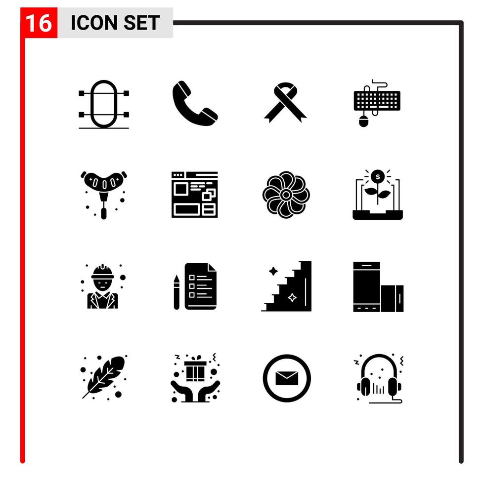 16 ícones criativos sinais modernos e símbolos de dispositivo de teclado de fita de mouse para churrasco elementos de design de vetores editáveis