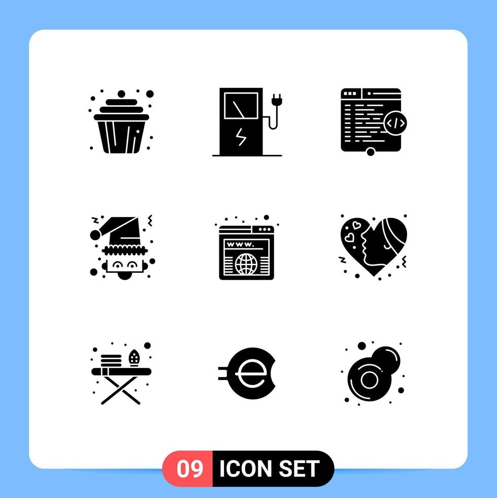 pacote de interface de usuário de 9 glifos sólidos básicos de endereço santa html elementos de design de vetores editáveis de santa natal