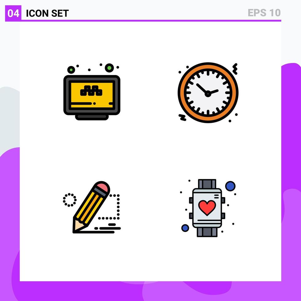 Pacote de cores planas de 4 linhas preenchidas de interface de usuário de sinais e símbolos modernos de relógio de reserva de relógio on-line, elementos de design de vetores editáveis