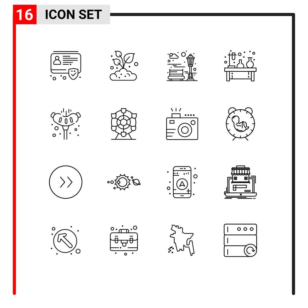 pacote de esboço de 16 símbolos universais de elementos de design de vetores editáveis de química de banco de laboratório de carne