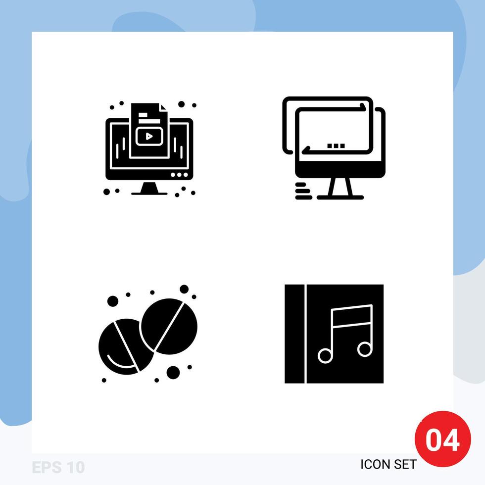4 conceito de glifo sólido para sites móveis e aplicativos, monitor de saúde do computador, dispositivo, pílula, elementos de design vetorial editáveis vetor