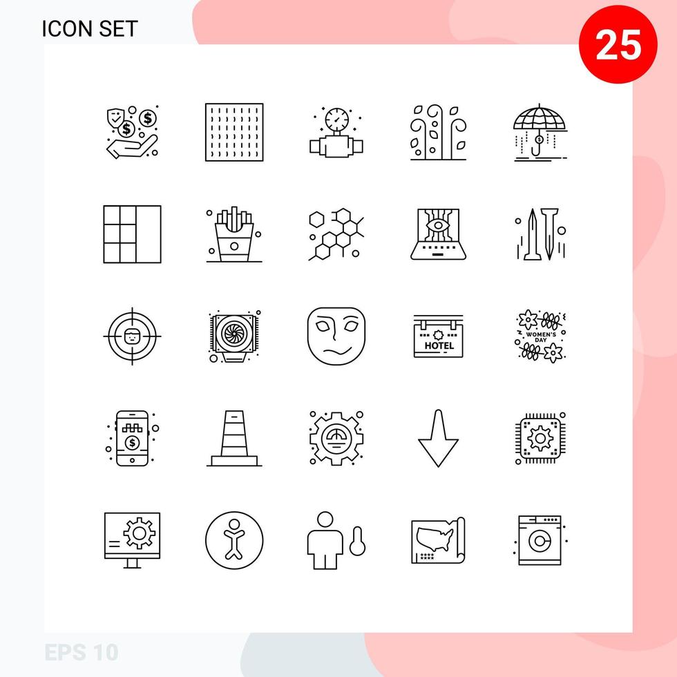 Pacote de linha de interface de usuário 25 de sinais e símbolos modernos de finanças de seguro vento mecânico deixa elementos de design vetorial editáveis vetor