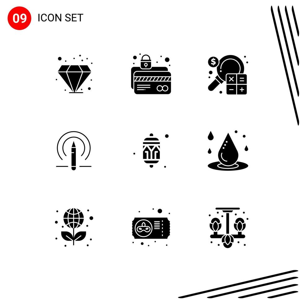 conjunto de 9 símbolos de símbolos de ícones de interface do usuário modernos para celebração, educação, contabilidade, lápis, marketing, elementos de design de vetores editáveis
