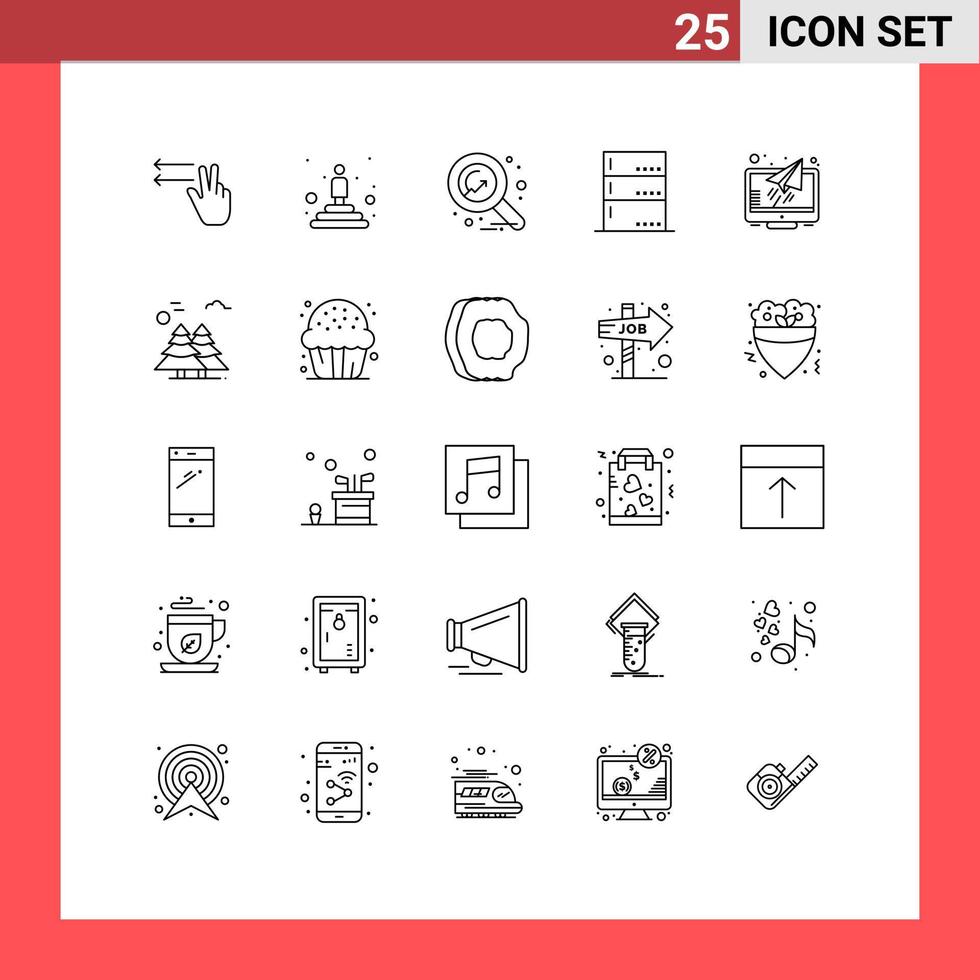 conjunto de pictogramas de 25 linhas simples de mensagem do leitor, dados do servidor de dinheiro, elementos de design vetorial editáveis vetor