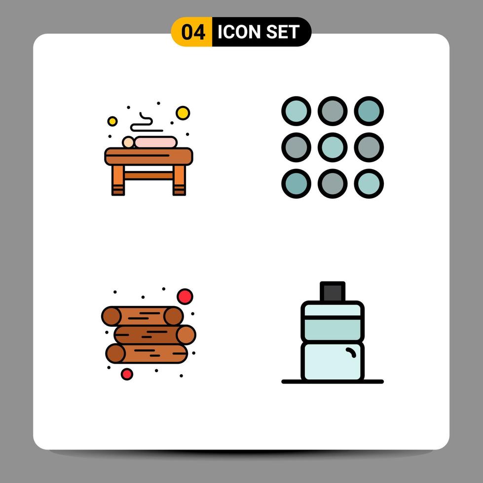 4 ícones criativos, sinais e símbolos modernos de pontos de spa de madeira de cama, elementos de design de vetores editáveis de água