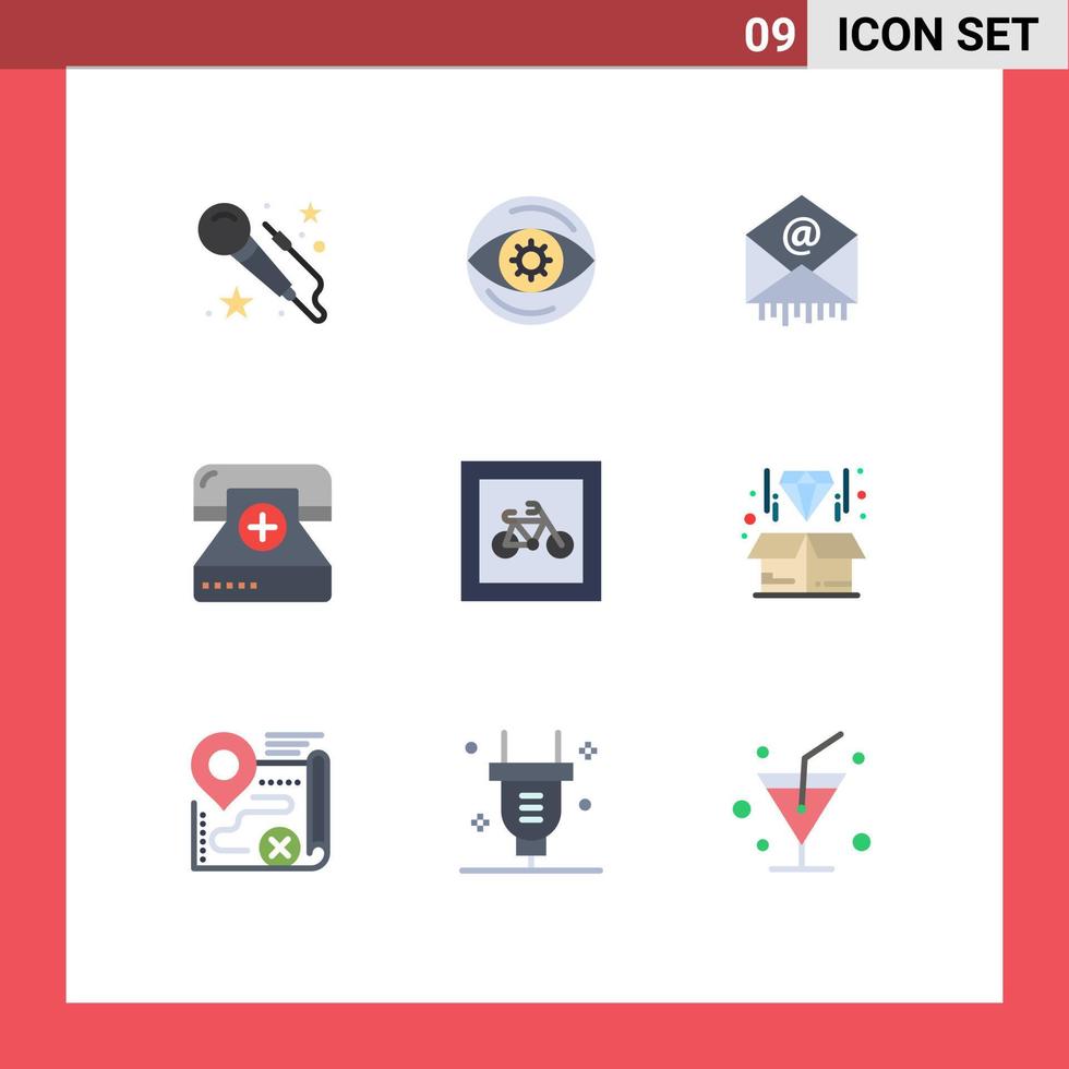 grupo de 9 sinais e símbolos de cores planas para elementos de design de vetores editáveis de doença de formulário de correio de saúde de estacionamento