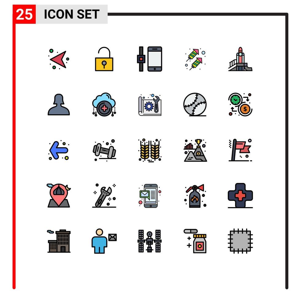 25 ícones criativos, sinais e símbolos modernos de jogos de relógios inteligentes nucleares políticos, trabalho de fogo, elementos de design de vetores editáveis