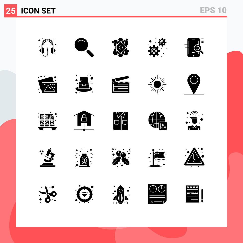 25 conceito de glifo sólido para sites móveis e aplicativos seo mobile atom search gears elementos de design vetorial editáveis vetor